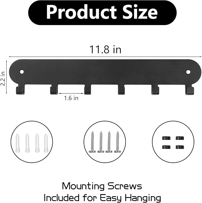 2 Pack Key Holder for Wall,Key Hooks,Key Holder Wall Mount Self Adhesive, Key Rack Wall Mount for Wall No Drill for Living Room, Kitchen, Bathroom, Garage (Black, 6 Hooks)