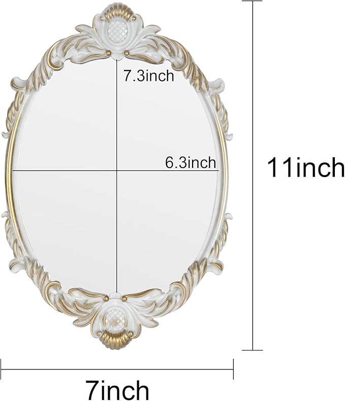 Vintage Vanity Makeup Mirror,Decorative Baroque Table Standing Mirror (White)