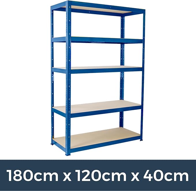 180cm x 120cm x 40cm, Blue 5 Tier (175KG Per Shelf), 875KG Capacity Extra Wide Garage Shed Storage Shelving Unit, 5 Year Warranty