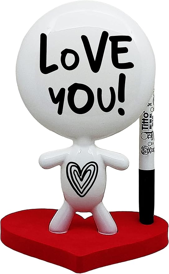 Dry Erase Board - TITTO in Love, Draw Your Ideas - Ceramic Desk Coworkers Whiteboard Doll - Red Office Decor Design - Back to School Love Gifts - RED