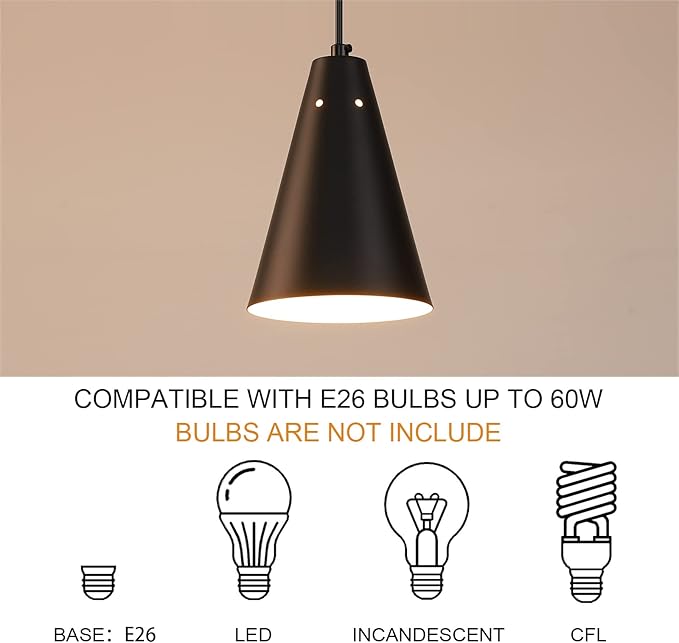 Black Plug In Pendant Light,Hanging Lights With Plug In Cord On/Off Switch, Mini Pendant Lights for Kitchen Island,Modern Farmhouse Pendant Light Fixture with Metal Shade,Hanging Lamps for Bedroom