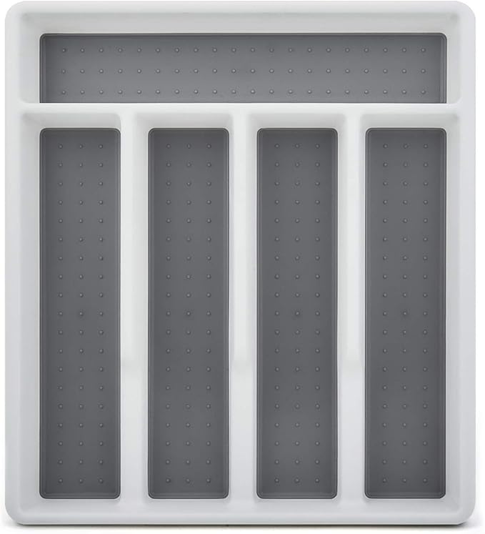 HaWare Silverware Tray for Drawer with Five Sections, Flatware Organizer/Cutlery Holder with Soft Grip Lining and Non-slip Rubber Feet, Multi-Purpose Storage for Kitchen, Office, Bathroom Supplies