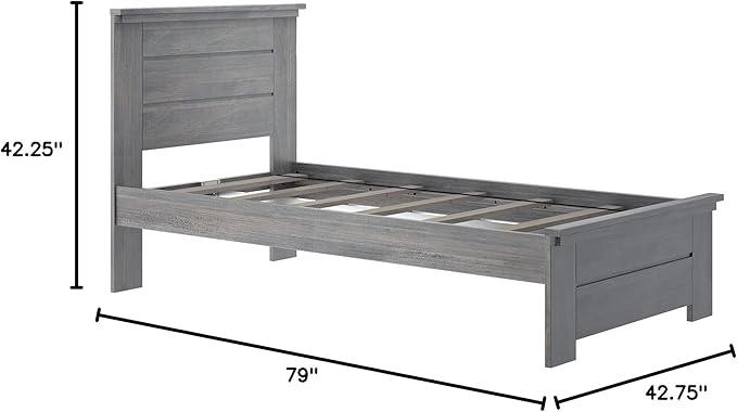Max & Lily Modern Farmhouse Twin Bed, Bed Frame with Headboard For Kids, Panel, Driftwood