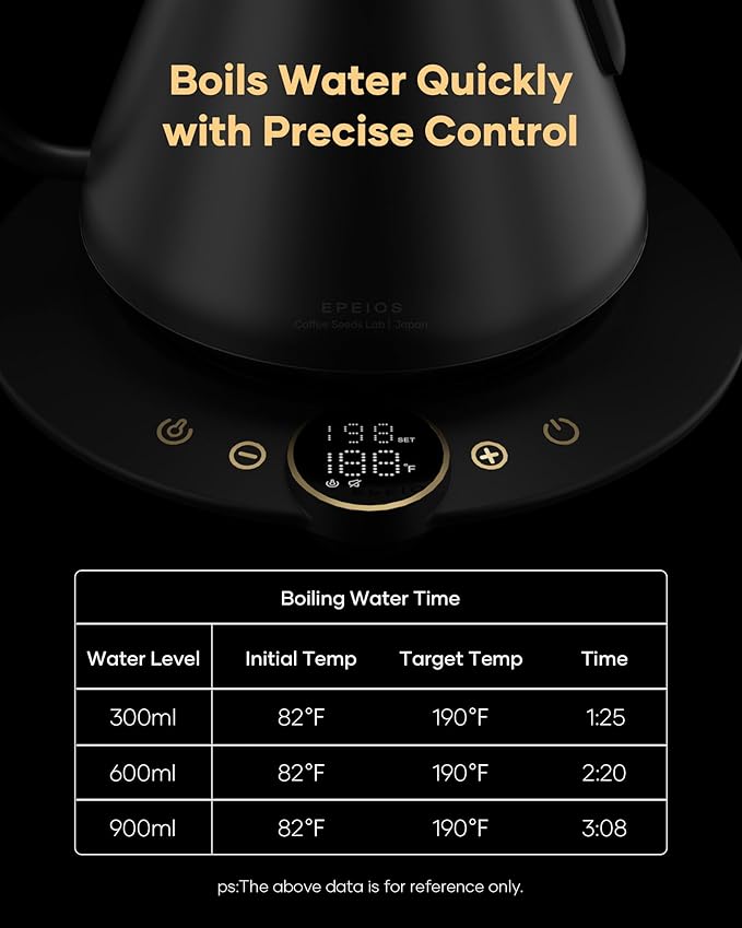 Cocinare FLOW B9 Gooseneck Electric Kettle, Precise Temperature Control for Pour-Over Coffee & Tea Brewing, Stainless Steel Interior, Rapid Heating for Boiling Water 0.9L (Goya Walnut)