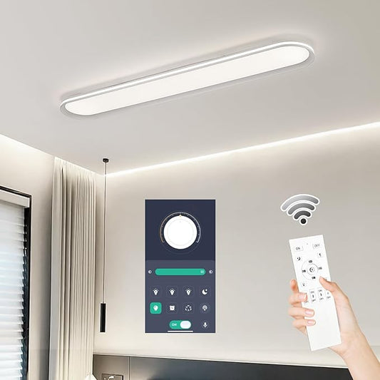 47.1 Inch Dimmable Metal LED Ceiling Light,Slim, Edge Lit - 65W Full Spectrum Linear Ceiling Lamps,3000-6500K Modern Ultra Thin Low Profile Light Fixture for Kitchen, Home & Office Hallway