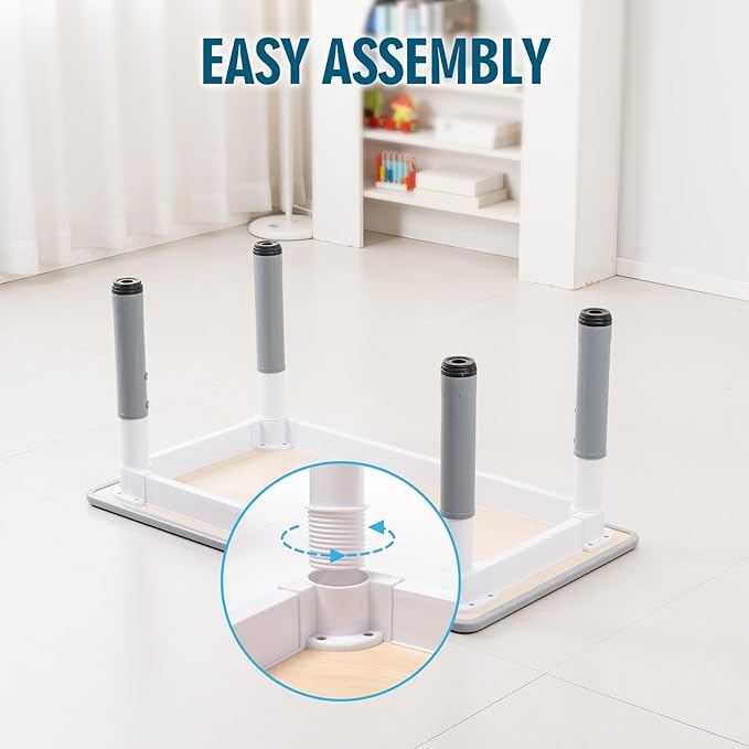 UNICOO Kids Table and Chairs Set, Height Adjustable Multi-Activity Preschool Table with Graffiti Desktop for Ages 2-8 - Versatile Kids Tables for Play, Learning, and Creativity(Maple Top/Gray Border)