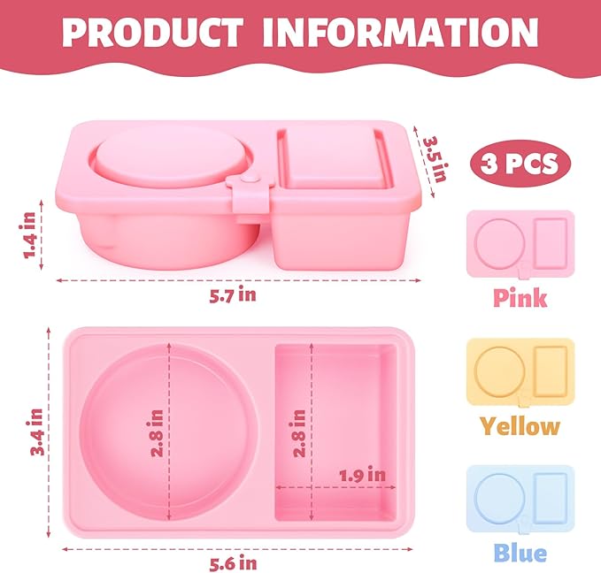 3 PCS Reusable Silicone Snack Containers with Lids Double Compartment Snack Box Container for Food (3P)