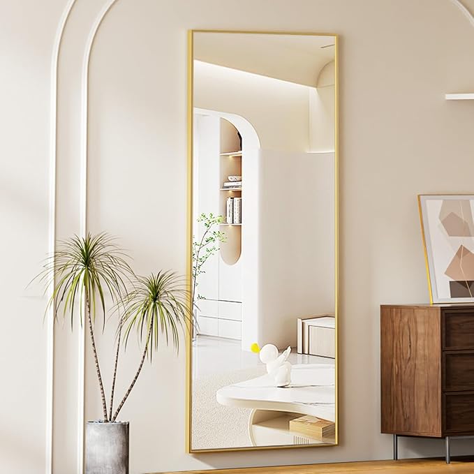 Koonmi 64"x21" Floor Mirror Full Length, Bedroom Floor Body Mirror with Stand, Gold Mirror, Leaning, Standing or Hanging Horizontally/Vertically
