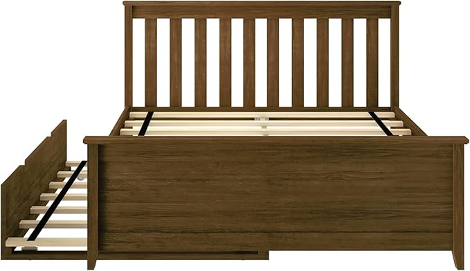 Max & Lily Full Bed, Wood Bed Frame with Headboard for Kids with Trundle, Slatted, Walnut