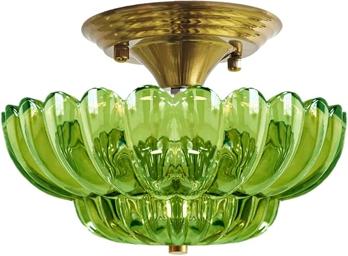 Ceiling Lights Semi Flush Mount Ceiling Light, Modern Gold Ceiling Light with Green Glass,Ceiling Lights Fixture Suitable for Bedroom Dining Room Kitchen Living Room Entryway Hallway
