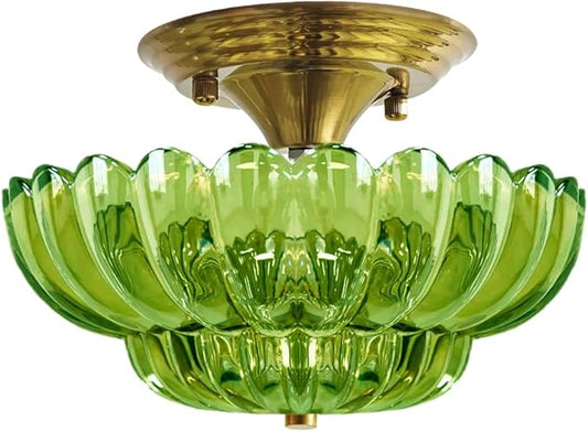 Ceiling Lights Semi Flush Mount Ceiling Light, Modern Gold Ceiling Light with Green Glass,Ceiling Lights Fixture Suitable for Bedroom Dining Room Kitchen Living Room Entryway Hallway