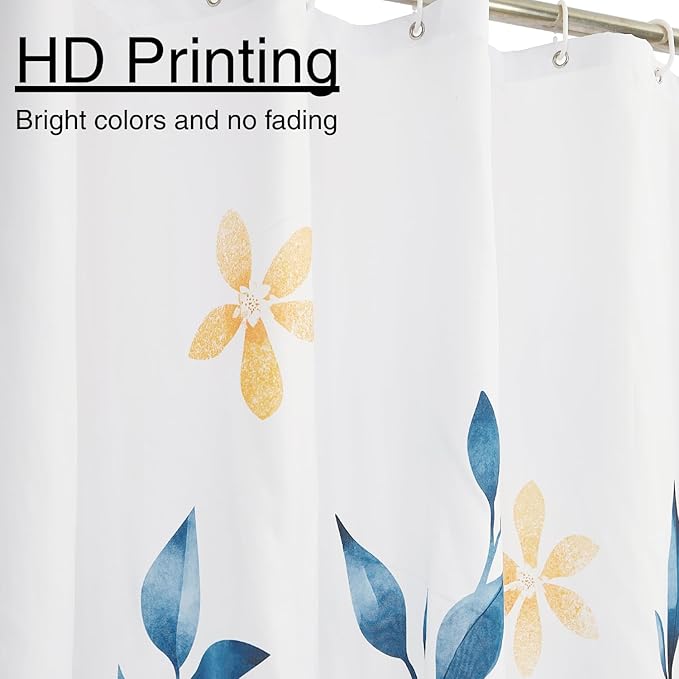 Eucalyptus Shower Curtain, Ombre Floral Leaves Plant Washable Fabric Bath Decor with 12 Hooks 72x72 inches, Moonlight Blue