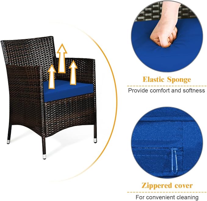 Goplus 4-Piece Rattan Patio Set, Outdoor/Indoor Wicker Conversation Set for Pool, Backyard, Lawn, Wicker Chairs and Sofa with Soft Cushion, Rattan Furniture with Tempered Glass Coffee Table