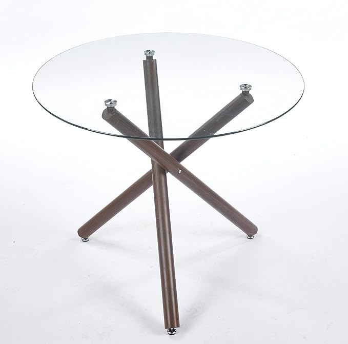 Round Glass Dining Table,Glass Dining Room Table with Tempered Glass Tabletop and Metal Legs, Modern Style Glass Kitchen Table for Home, Kitchen, Dining Room