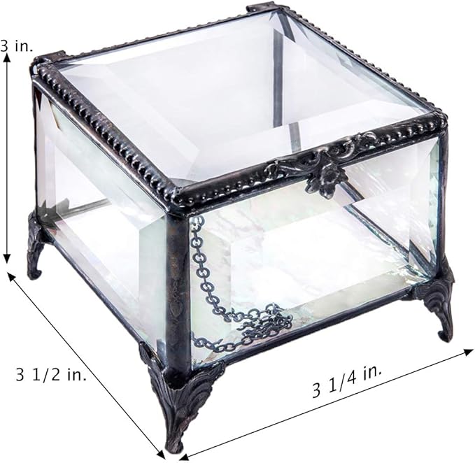 Personalized Clear Beveled Glass Box Decorative Vanity Display Case Storage Jewelry Organizer Keepsake Gift for Her Girl Women Vintage Decor J Devlin Ellen Box 326 EB245