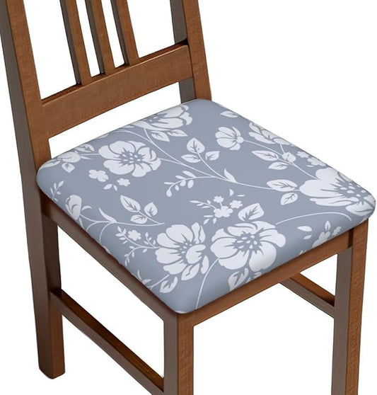 Seat Covers for Dining Room Chairsset of Set of 4, Light Blue Gray Floral Boho Stretch Chair Seat Covers Cushion Slipcovers for Kitchen Office