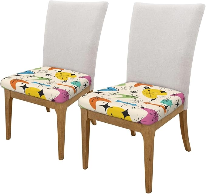 Seat Covers for Dining Room Chairsset of Set of 4, 1950'S Mid Century Modern Stretch Chair Seat Covers Cushion Slipcovers for Kitchen Office