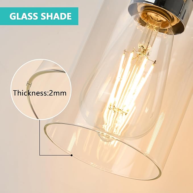 Bathroom Light Fixtures Wall Sconce Light with Clear Glass Chrome 2 Lights Bathroom Lighting Over Mirror Vanity Lights for Living Room,Bedroom,Restroom,Hallway E26 Base