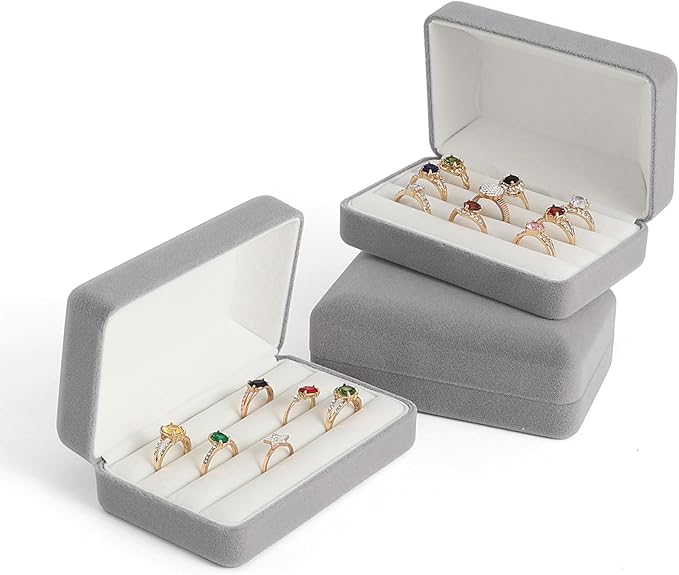 Small Ring Organizer Box. Ring Box for Multiple Rings, Travel Ring Jewelry Storage Case. Portable jewelry Display Holder for Women (small grey)