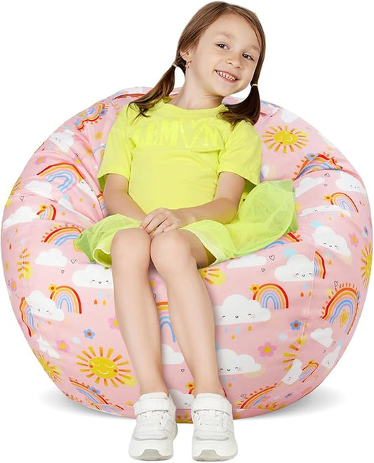 Bean Bag Chair for Kids Stuffed Animal Storage Beanbag Chairs,Toddler Toy Storage Organizer for Girls and Boys,Large 32'' Cover Only（No Filling)
