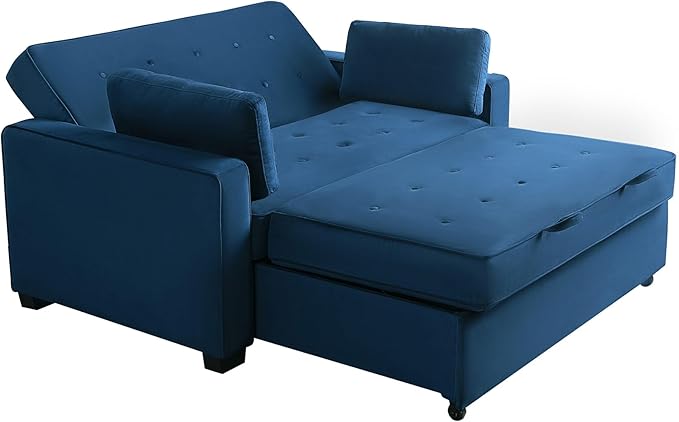 Serta Ainsley 72.6" Convertible Sleeper Sofa, Queen Size, Dreamcoil Comfort, Soft Velvet Fabric, Navy