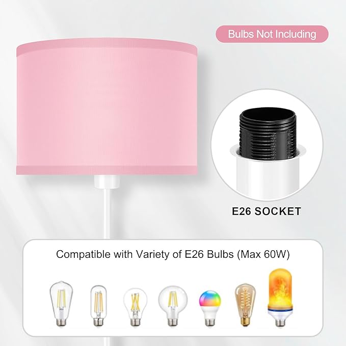 Floor Lamps, Standing Lamp, 58" Tall Floor Lamp with Pink Lampshade, Foot Pedal Switch, Modern Bright Floor Lamps for Living Room/Bedroom/Classroom/Kids Room, Pink Light for Girls' Gift(NO Bulb)