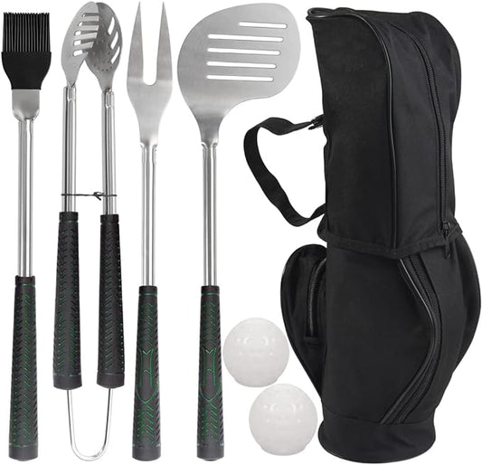 POLIGO 7PCS Golf-Club Style BBQ Tools Set Grilling Tools with Rubber Handle - Stainless Steel Grill Accessories for Outdoor Grill Set Premium Grill Utensils Set Christmas Birthday Gifts for Men Dad