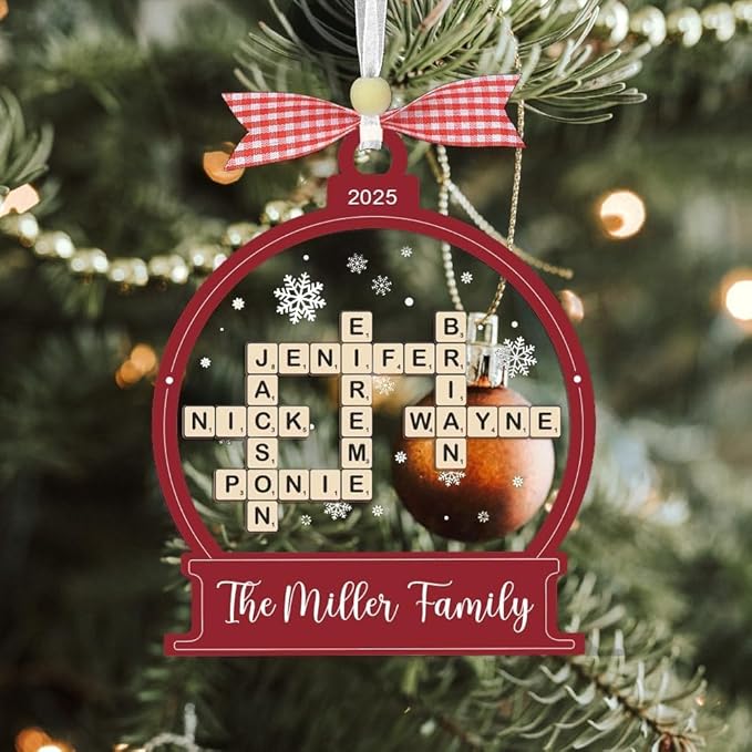 Custom Family Crossword Christmas Ornament, Personalized Srabble Christmas Keepsake Decor, Family Names Puzzle Home Decor, Custom Scrabble Hanging Gift