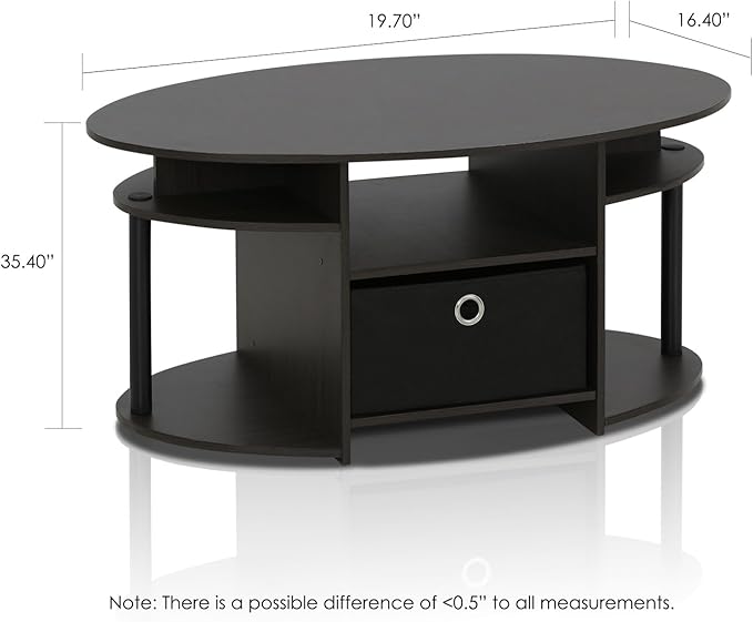 Furinno Jaya Simple Design Oval Coffee Table with Bin for Living Room, Walnut