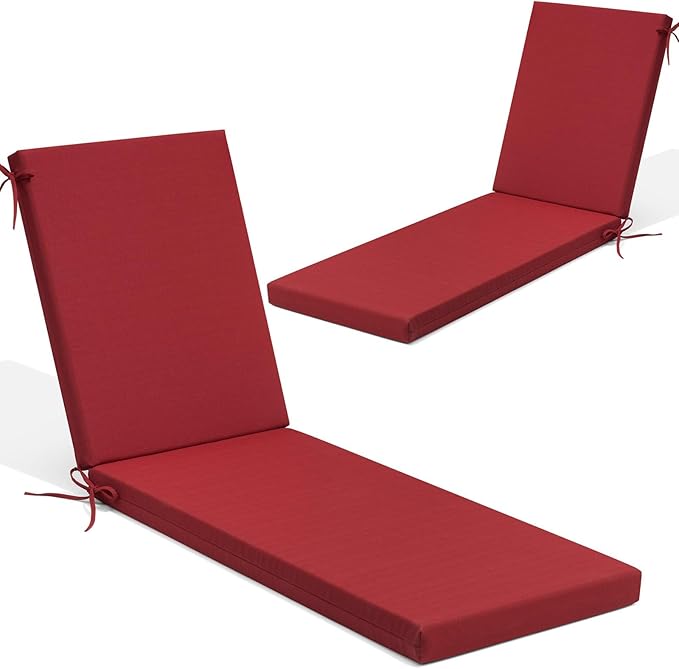 Crestlive Products Chaise Lounge Cushions Outdoor Set of 2, Lounge Chair Cushions for Patio Furniture, Water Resistant Lounger Cushions for Pool, Deck, Lawn, 80''L x 23''W x 3''T, Chili