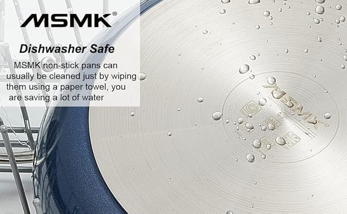 MsMk Non stick frying pan set with lid Blue, 12-inch Durable skillet, Titanium and Diamond Non Stick Non-Toxic Coating From USA, Even Heating, Easy Clean-Up, Comfort Handle, Induction Compatibility