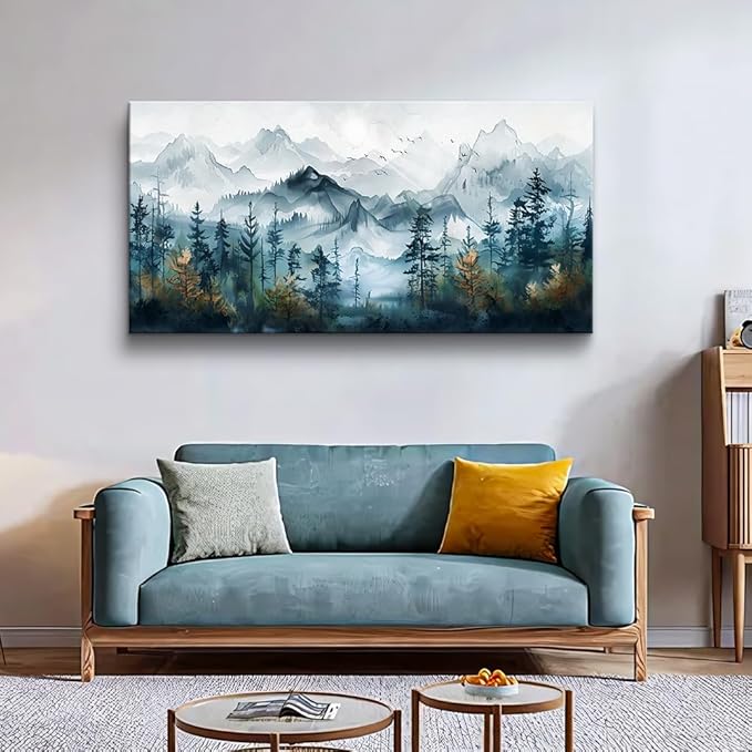 FUHAIHUA Large Wall Art For Living Room Canvas Wall Decor For Bedroom Modern Office Decorations Misty Forests Trees Wall Pictures Artwork Ink Landscape Painting Works Room Aesthetic Mural 30x60 In