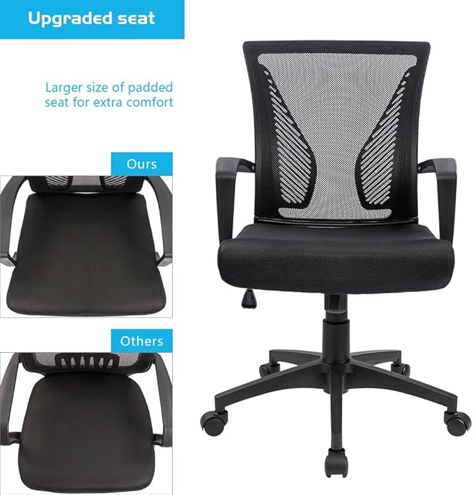 Furmax Office Chair Ergonomic Computer Desk Mesh Chair Mid Back Swivel Lumbar Support with Armrest (2, Black)