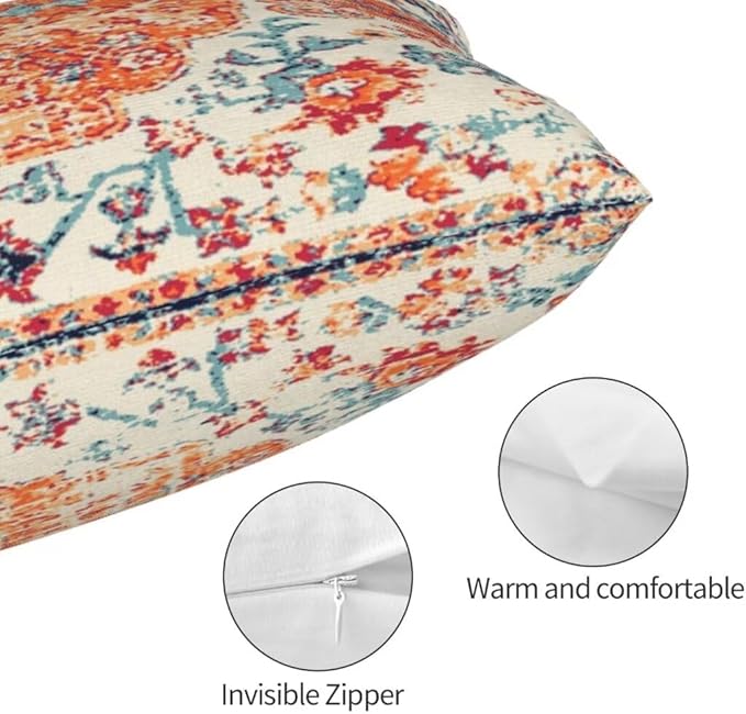 Boho Throw Pillow Covers 12 x 20 Set of 2, Orange Blue Ethnic Design Pillow Covers Farmhouse Carpet Pattern Rustic Cushion Cases Decorative Gifts for Couch Sofa Indoor Outdoor
