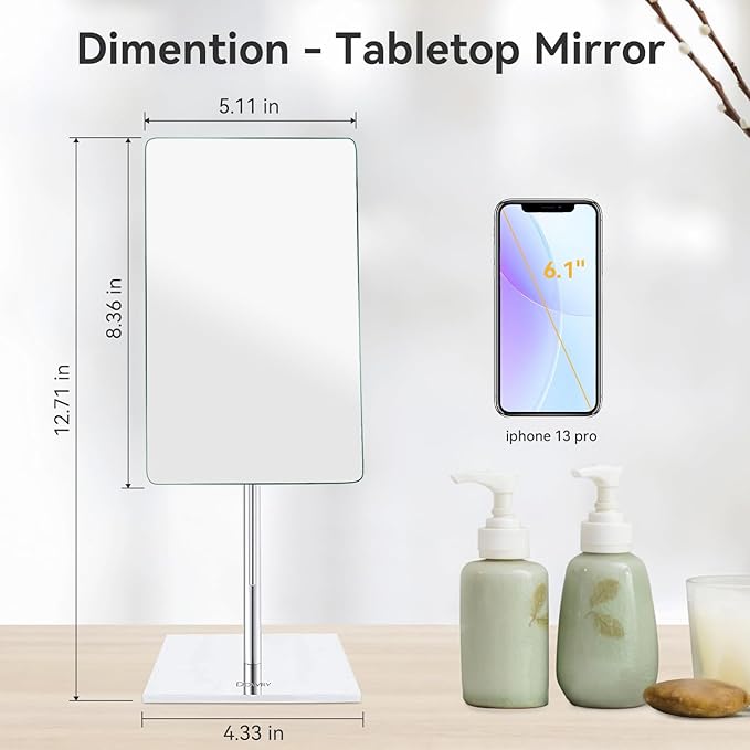 DOWRY 8 Inch 3X Magnified Tabletop Rectangular Adjustable Makeup Mirror,304 Stainless Steel, Gifts for Women Wife Mom Teengirls Polished Chrome (3X)