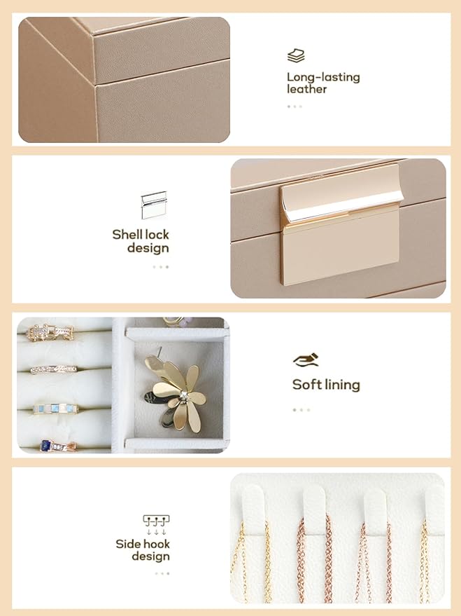 BOOVO Jewelry Boxes for Women, 5 Layer Jewelry Organizer with Necklace Hanger and Drawers, Large Jewelry Box for Earrings, Necklace and Bracelet Storage Gifts for Women and Girls (Gold, 5 Layer)