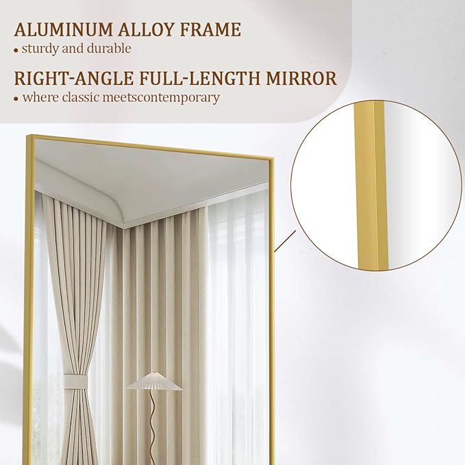Koonmi 64"x21" Floor Mirror Full Length, Bedroom Floor Body Mirror with Stand, Gold Mirror, Leaning, Standing or Hanging Horizontally/Vertically