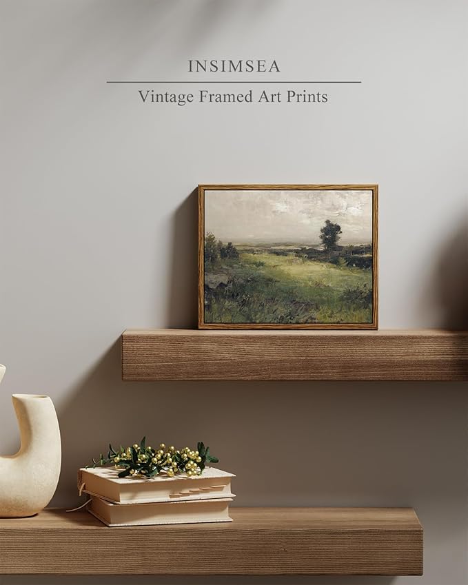 InSimSea Framed Canvas Wall Art Vintage Decor, The Vast Grassland Wall Art Room Decor, Classical Scenery Oil Painting Wall Artwork, Home Wall Decoration for Bedroom Living Room Bathroom, 8"x10"