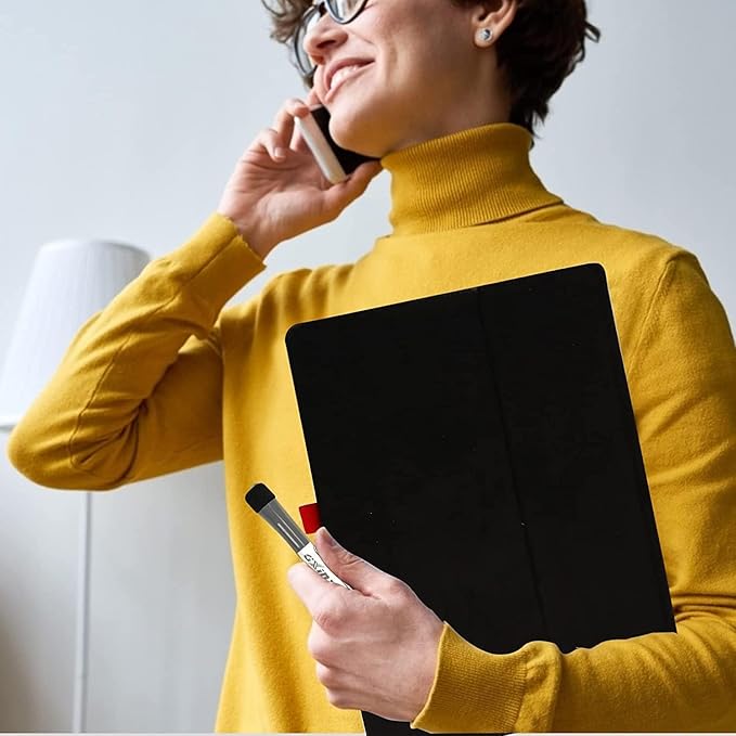Portable Small White Board, 12" x 9" Magnetic Dry Erase Board with Stand, Desk Whiteboard for Kids Drawing, Comes with 1 Marker with Eraser for Clear, (Black)