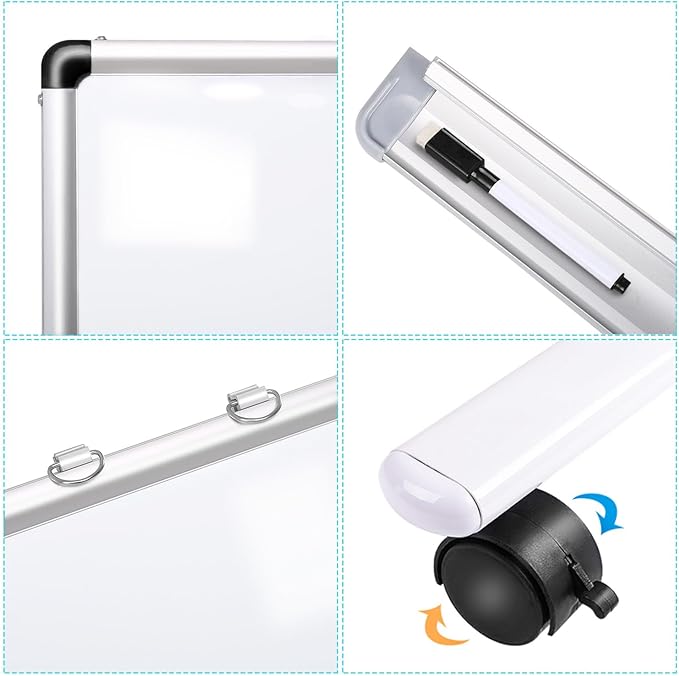 Rolling White Board 36x24 in, Dry Erase Board with Stand, Double-Sided Magnetic Mobile Whiteboard, Height-Adjustable for Office Classroom and Home