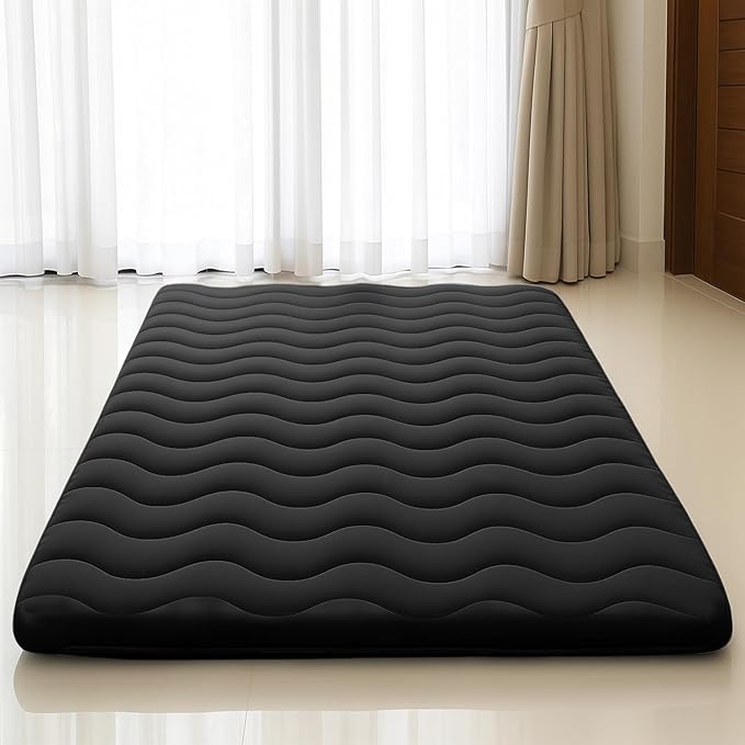 Japanese Floor Mattress, 100% High Density Comfortable Foam, 4" Thicken Foldable Mattress Tatami Mat Sleeping Pad, Ideal for Comfort and Support, Kids Floor Lounger Pillow Bed Sofa, Black, Full