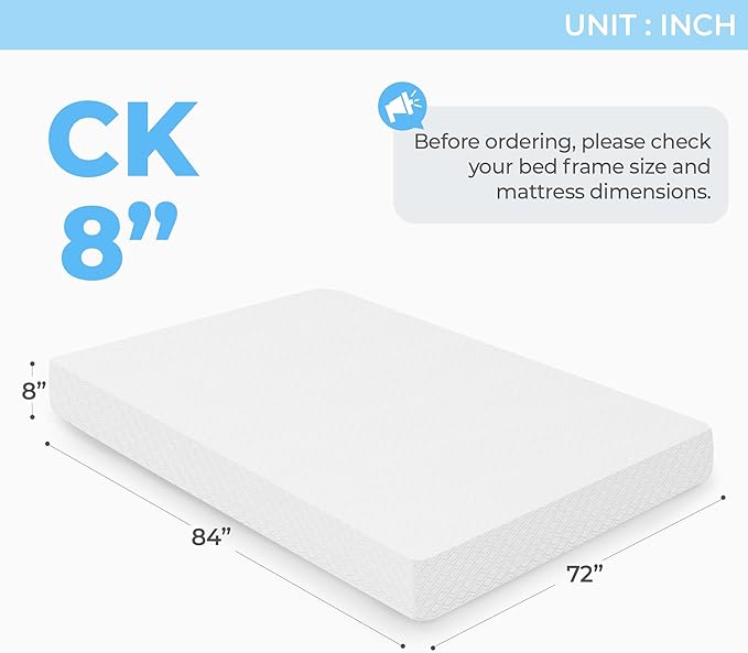 Neo Sleep 8 Inch Cal King Cooling Gel Memory Foam Mattress Medium Firm CertiPUR-US Certified Foam, Mattress in a Box Enhanced Pressure Relief Removable Soft Cover No Fiberglass (California King, 8 in)