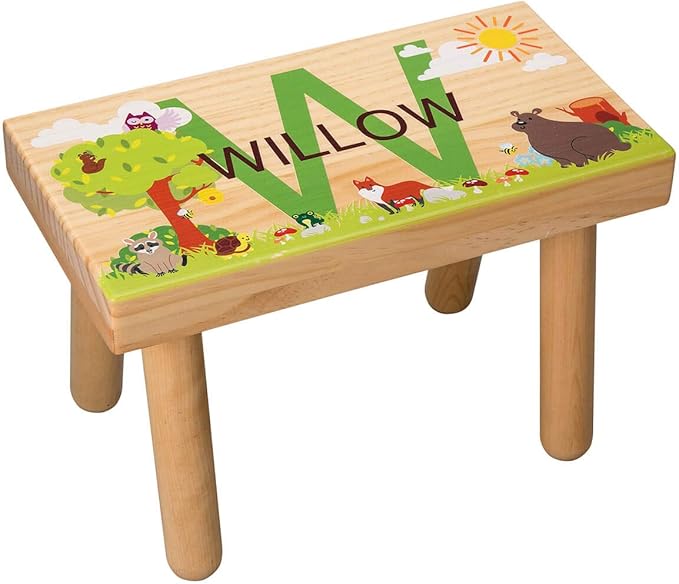 Fox Valley Traders Custom Children’s Step Stool, Customized with Kid’s Name, Woodland Animals Design