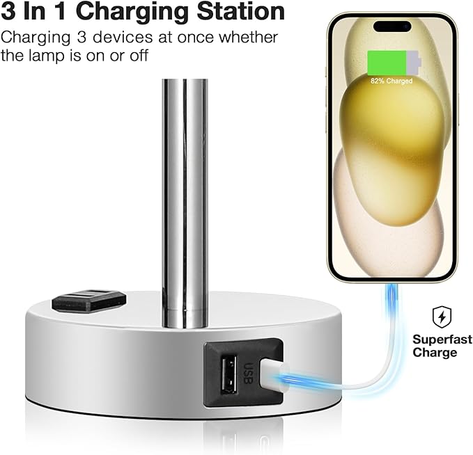 Pink Lamp for Bedroom Nightstand - 3 Way Dimmable Touch Table Lamp USB C Charging Ports, Small Lamp with AC Outlet for Desk Girls Room, LED Bulb Included