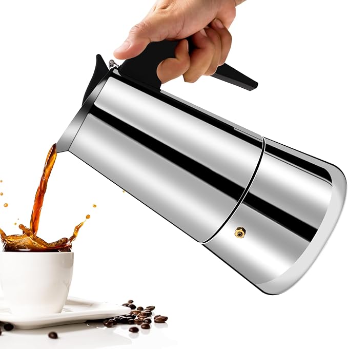 12 Cup Moka Pot Percolator Italian Coffee Maker 600ml Stovetop Espresso Mocha Stainless Steel Greca Coffee Maker Classic Cafe Makers Suitable for Induction Cookers Ceramic Stoves Straight