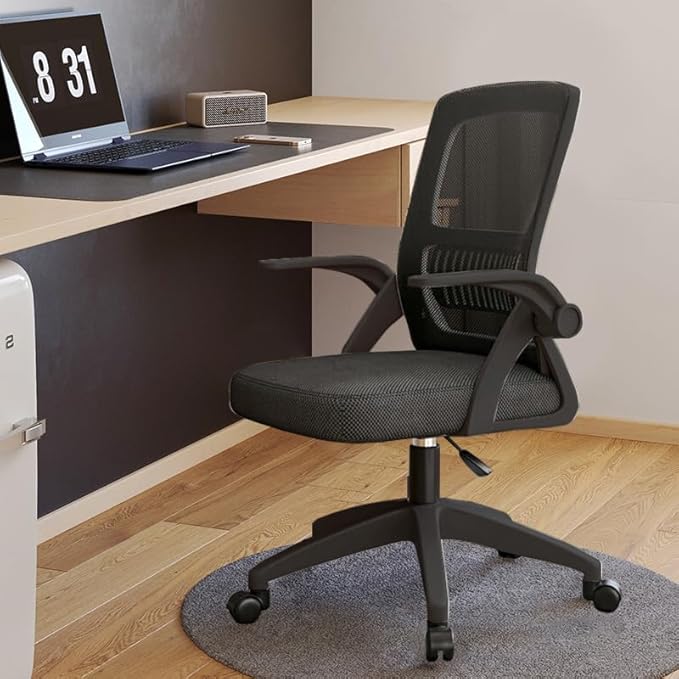Office Chair, Ergonomic Desk Breathable Mesh Swivel Chair with Flip-Up Arms and Lumbar Support Computer for Home Office