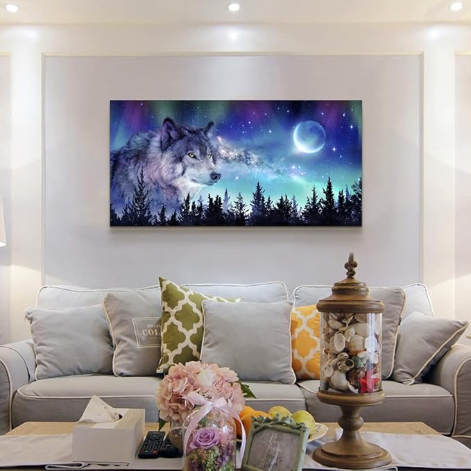 MHARTK66 Canvas Wall Art For Living Room Large Decor Paintings Bedroom Modern Family Decorations Office Abstract Aurora Scenery Wolf Pictures Artwork Posters Home Decoration