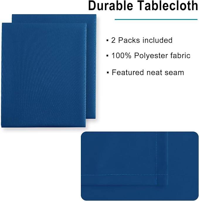 Hiasan 2 Pieces Royal Blue Tablecloth Rectangle - Waterproof and Washable Fabric Table Cloth for Card Tables, 54 x 80 Inch