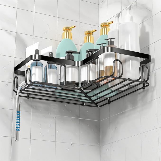 MOFOROCO 3-Pack Corner Shower Caddy Organizer Shelf, Organization with Soap Holder, Adhesive Shower Shelves Rustproof for Bathroom Shower Storage Basket Shower Accessories(Matte Black) (JLJ001)
