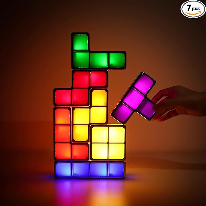 Puzzles Night Light, Tangram Stackable LED 7 Colors Induction Interlocking Desk Lamp 3D DIY Magic Blocks Puzzles for Kids Teens Bedroom Home Decor Ideal Gift for Birthday（USB）
